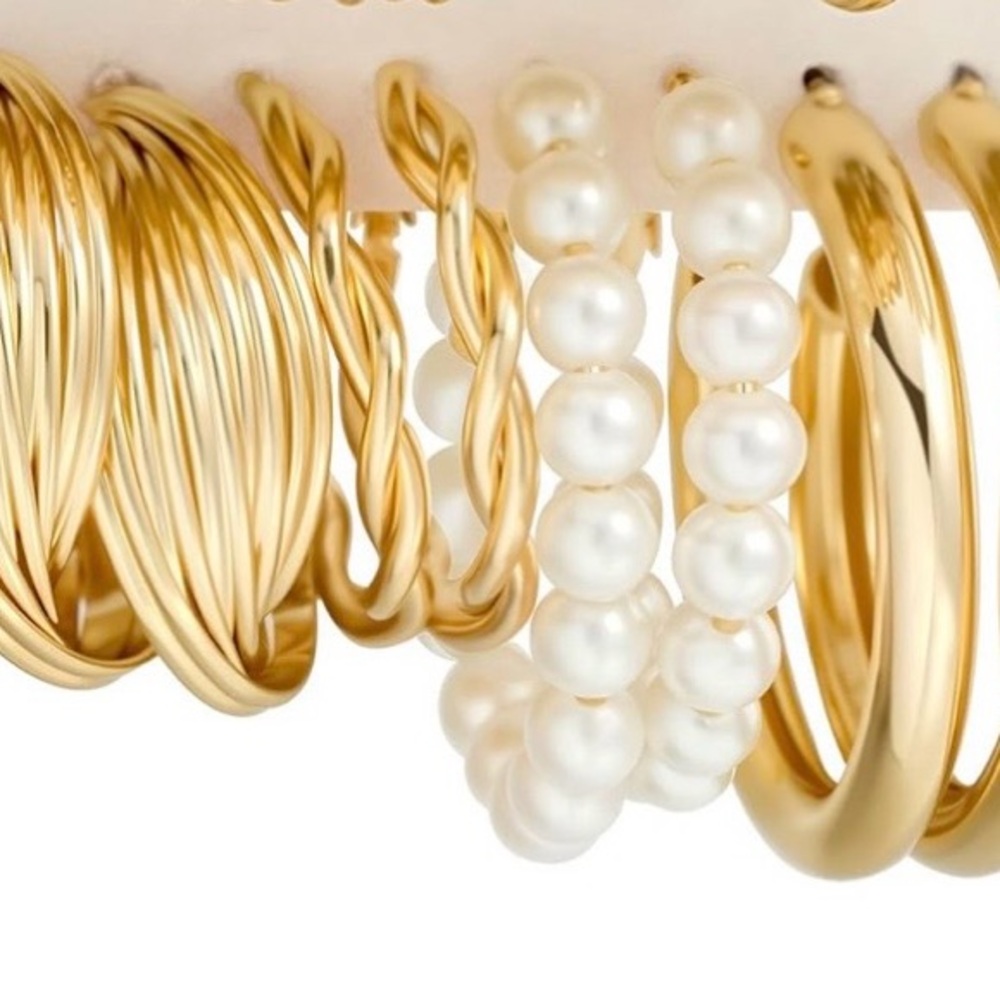 Gold Chunky Hoop Earrings Set for Women-6 pairs